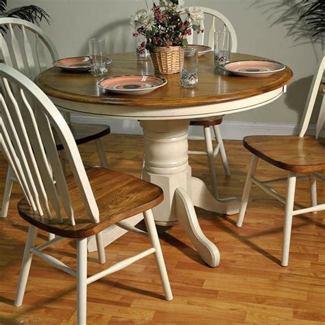 Antique White and Oak Round Dining Table - Dining Tables - Dining Room ...