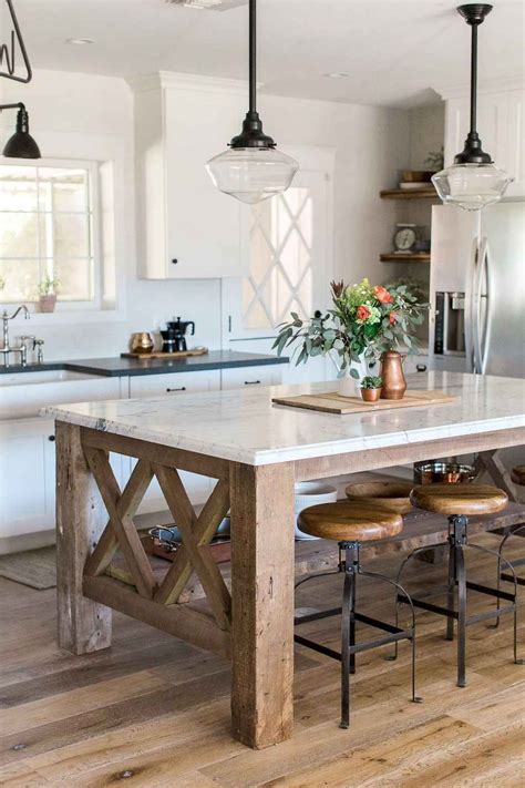 03 Inspired Farmhouse Kitchen Island Design Ideas - decorationroom | Farmhouse kitchen tables ...
