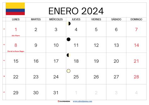 Calendario Enero 2024 Colombia Para Imprimir