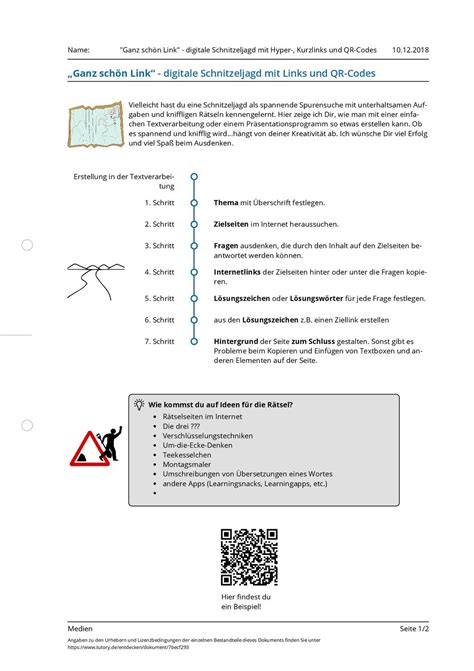 Arbeitsblatt - "Ganz schön Link" - digitale Schnitzeljagd mit Hyper-, Kurzlinks und QR-Codes ...