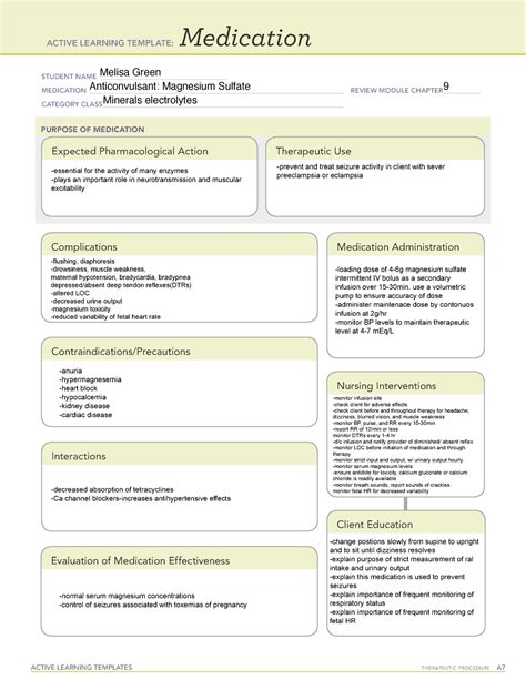 Magnesium sulfate medication - ACTIVE LEARNING TEMPLATES THERAPEUTIC PROCEDURE A Medication ...