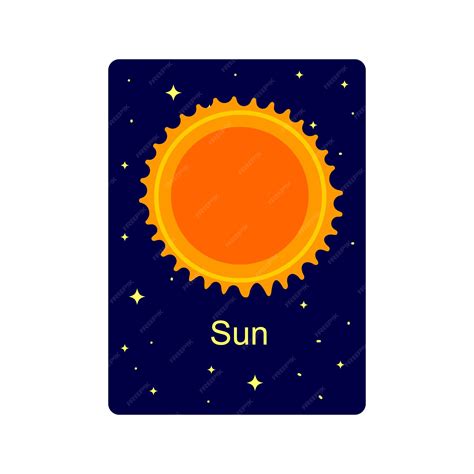 Premium Vector | Flashcard for kids with sun on dark starry background handout for for space ...