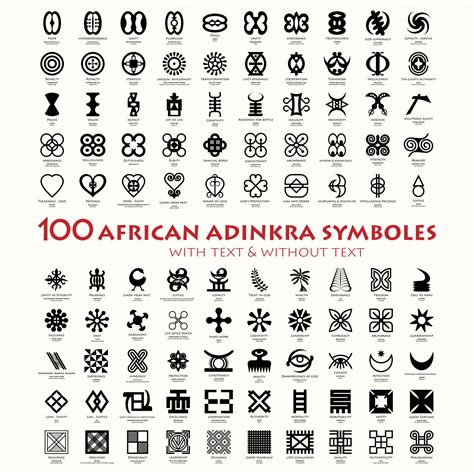 100 Adinkra African Symbols with text and without text represents the west African wisdom, this ...