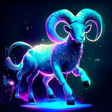 Ram Zodiac Sign on a Dark Background. Vector Illustration in Neon Style ...