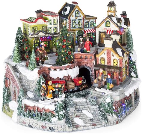 LED Lighted Fiber Optic Animated Snowy Christmas Village Scene with ...