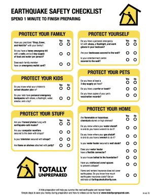 Fillable Online EARTHQUAKE SAFETY CHECKLIST - Home - Totally Fax Email ...