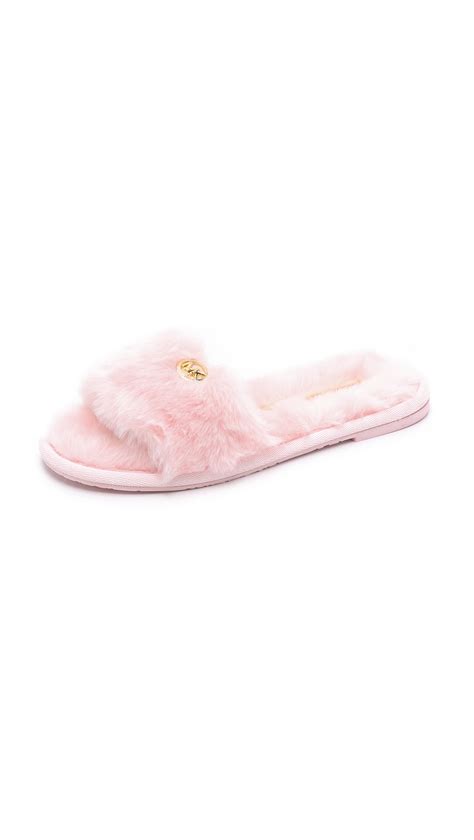 Michael michael kors Jet Set Faux Fur Slide Slippers - Pink in Pink | Lyst