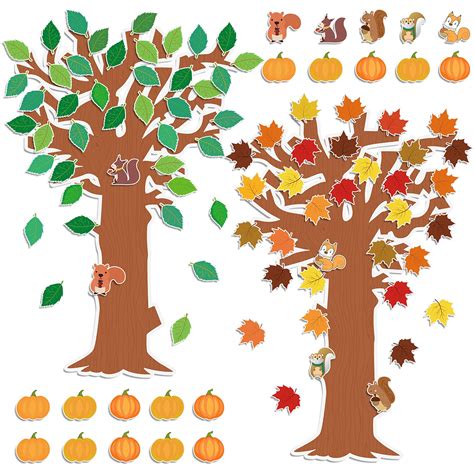 Buy 126 Pcs Classroom Tree Bulletin Board Seasonal Autumn Thanksgiving Fall Tree Cutouts ...