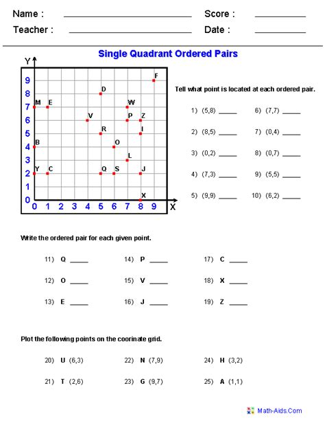 Coordinate Plane Worksheets 1st Quadrant