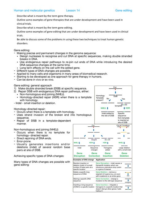 14) Gene editing - Lecture notes 15 - Gene editing: - Making precise ...