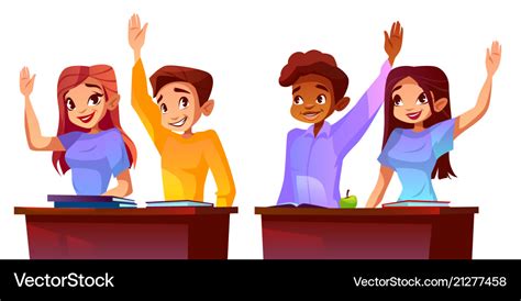 College students raise hands Royalty Free Vector Image