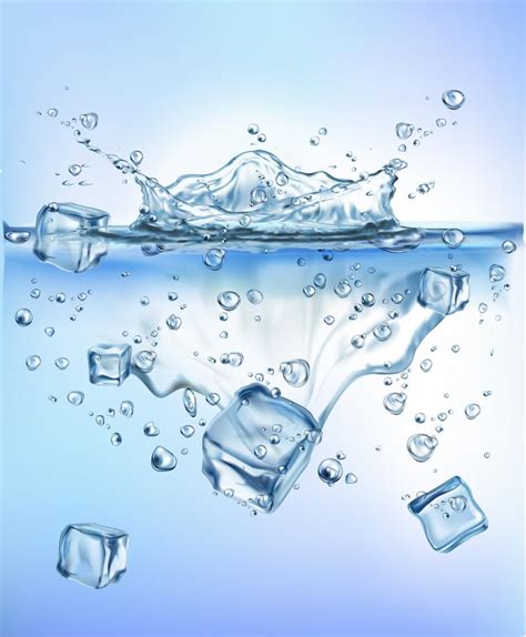 fresh vegetables splashing ice into blue clear water splash healthy ...