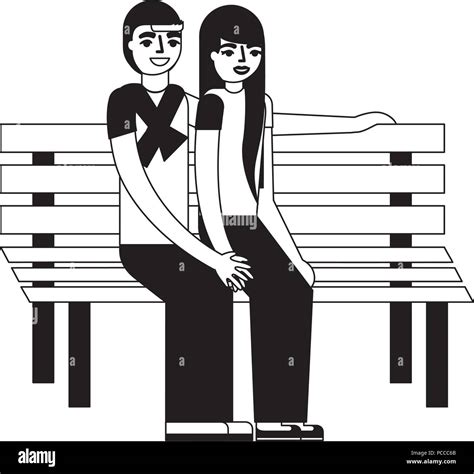 young couple sitting on bench vector illustration monochrome Stock Vector Image & Art - Alamy