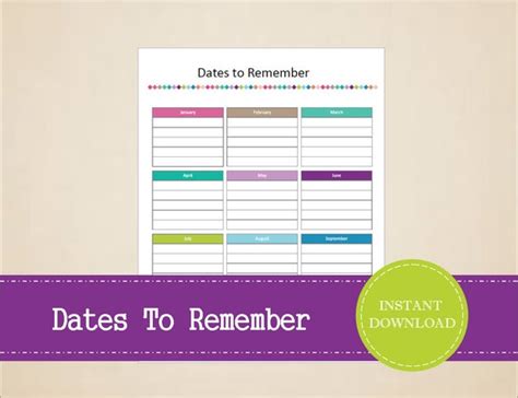 Dates To Remember Business Planner Printable and Editable | Etsy