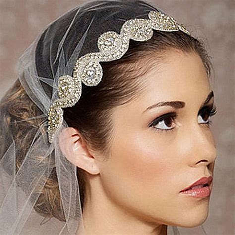 1 pc fashion women wedding hair accessories bride crystal silk ribbon romantic headband girls ...