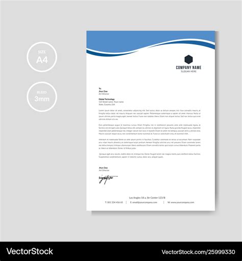 Modern blue wave business letterhead layout Vector Image