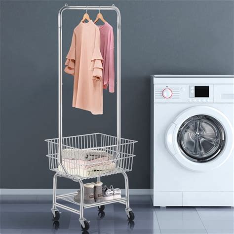 SmileMart 3 Tier Rolling Chrome Metal Laundry Cart with Hanging Bar ...