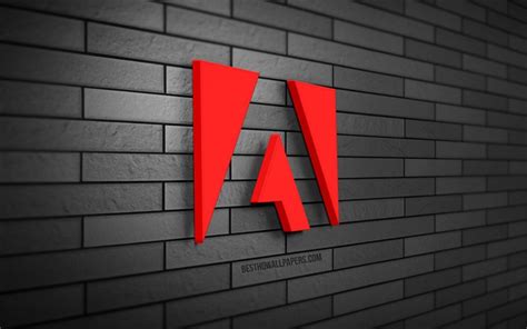 Download wallpapers Adobe 3D logo, 4K, gray brickwall, creative, brands ...