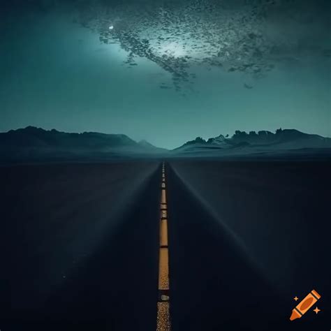 Dark desert highway at night on Craiyon