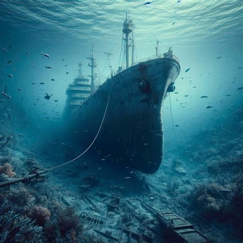 Premium Photo | Ancient sunken destroyed ship wreck under sea water ...