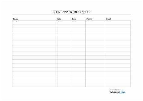 Client Appointment Sheet Template in PDF (Basic)