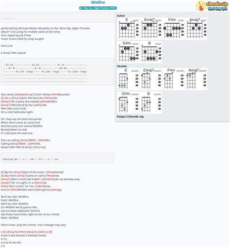 Chord: Wildfire - tab, song lyric, sheet, guitar, ukulele | chords.vip