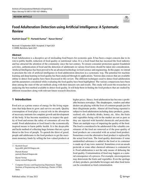 (PDF) Food Adulteration Detection using Artificial Intelligence: A Systematic Review