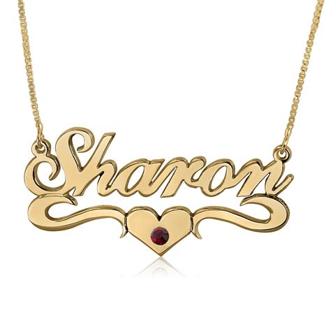 Heart in Center Name Necklace with Swarovski | Name necklace, Gold, Metal necklaces
