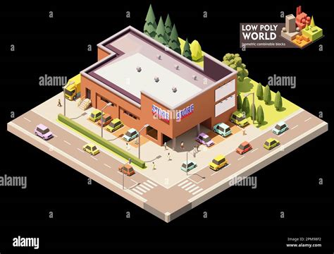 Vector isometric supermarket building. Grocery store building exterior ...