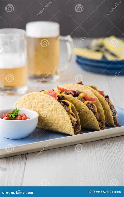 Mexican Tacos with Beef, Cheddar Cheese, Tomato Stock Photo - Image of mexican, spicy: 75694322