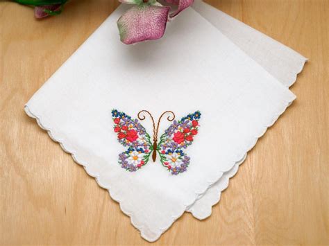 Set of 3 Butterfly Floral Embroidered Ladies Handkerchiefs | Ladies handkerchiefs, Diy ...