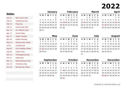 2022 Yearly Template - CalendarHolidays.org