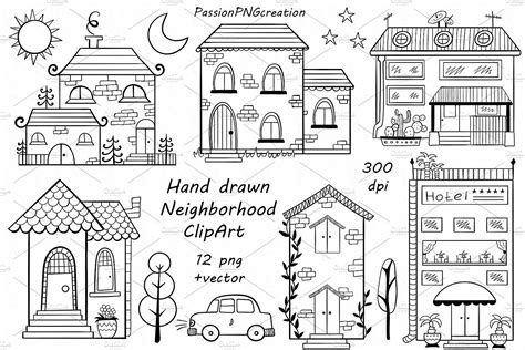 hand drawn neighbourhood Clipart | How to draw hands, House clipart, Clip art