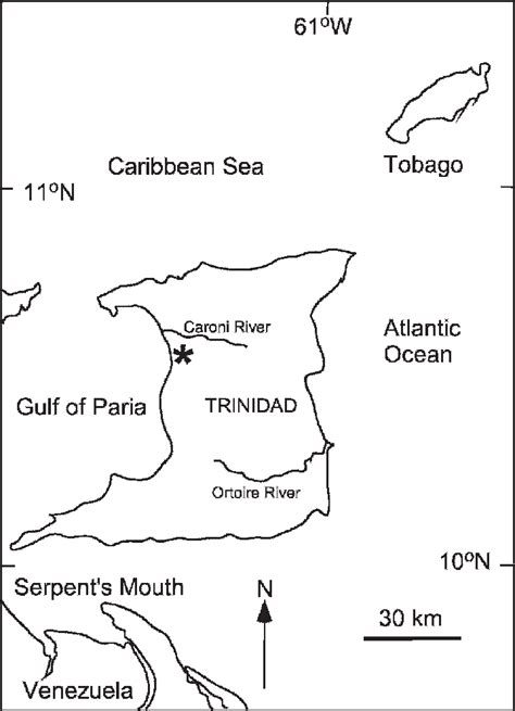 Location of the Caroni Swamp (asterisked), Trinidad. | Download Scientific Diagram