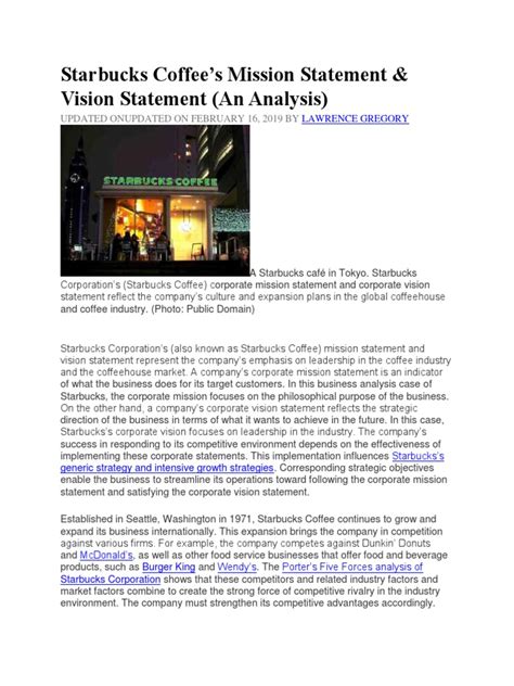 Starbucks Coffee Mission and Vision Statement | PDF | Starbucks | Coffee