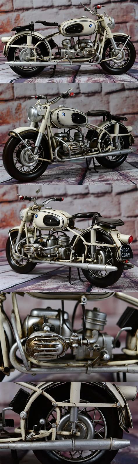 Handmade White Motorcycle Model Scale 1/8,Antique Motor Model,Happy ...