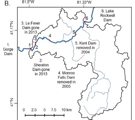 The Cuyahoga River watershed in Ohio (A), with blue indicating the... | Download Scientific Diagram