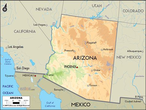 Geographical Map of Arizona and Arizona Geographical Maps