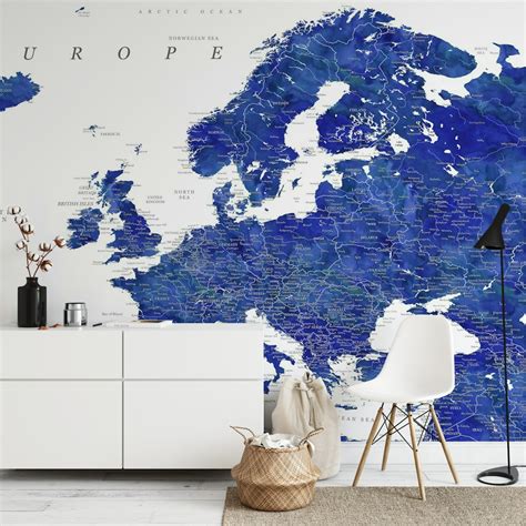 Detailed Europe Map Emery Wallpaper - Map Murals - Happywall