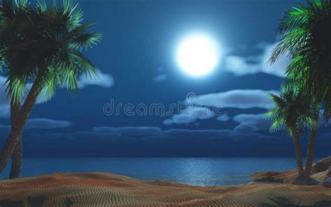 Palm tree island at night stock illustration. Illustration of mountain - 53846953