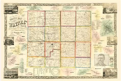 Vintage Wayne County Map 1856 Old Map of Wayne County Ohio | Etsy