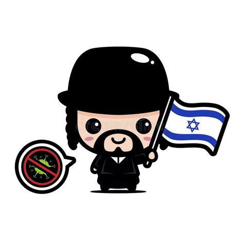 Male Cartoon Character Holding Israel Flag Against Virus Stock Vector ...