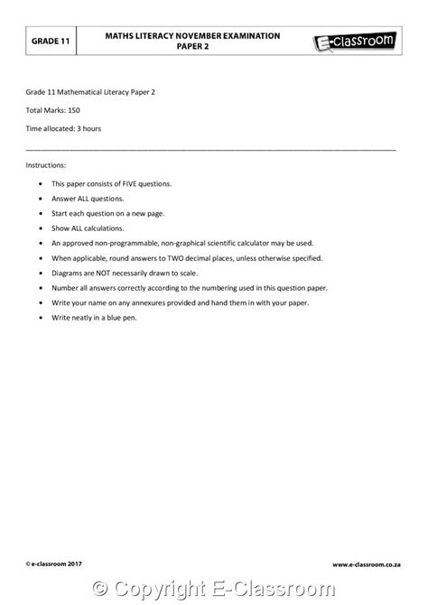 Grade 11: Mathematical Literacy - Term 4 - E-Classroom