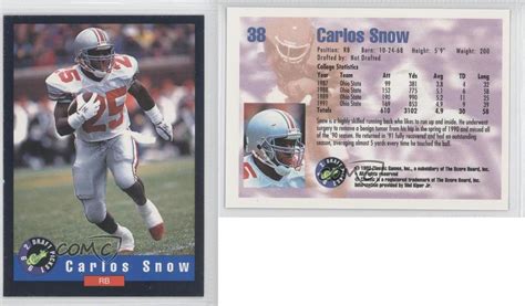 1992 Classic Draft Picks 38 Carlos Snow Ohio State Buckeyes Rookie ...