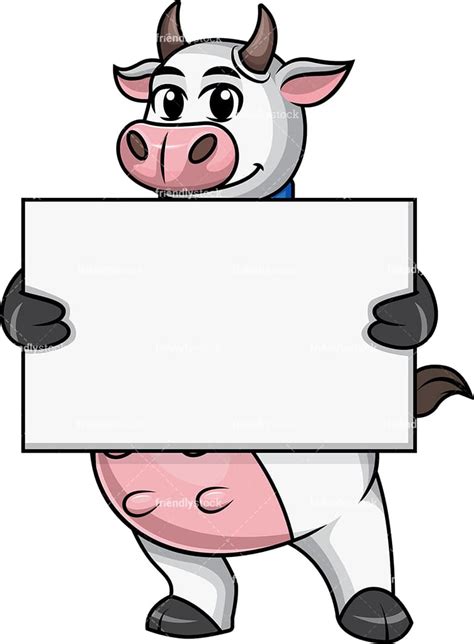 Cow Holding Empty Sign Cartoon Clipart Vector - FriendlyStock