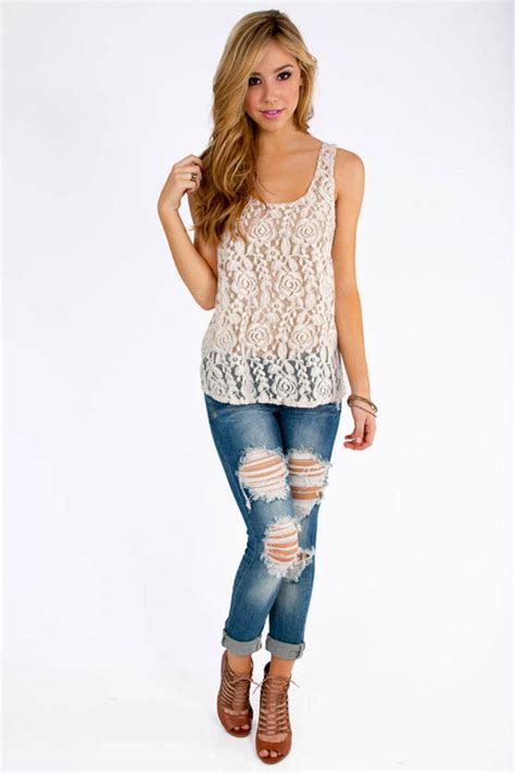 Ladies in Lace Tank Top in Ivory - $40 | Tobi US