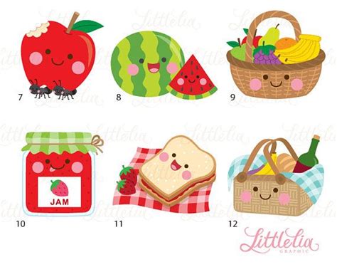 Picnic kawaii clipart summer clipart summer picnic 17021 - Etsy ...