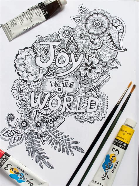 Joy to the World Printable Adult Coloring Page Zentangle | Etsy