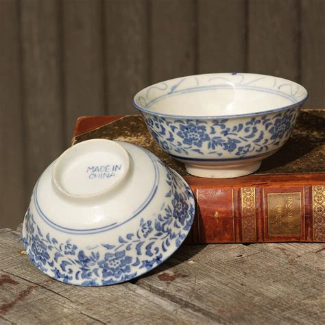 Chinese rice bowl, porcelain blue white Rice Grain Eye, China bowl, floral motif | Porcelain ...