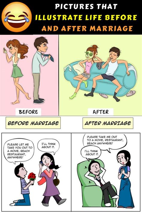 Pictures That illustrate Life Before And After Marriage | Before and after marriage, After ...